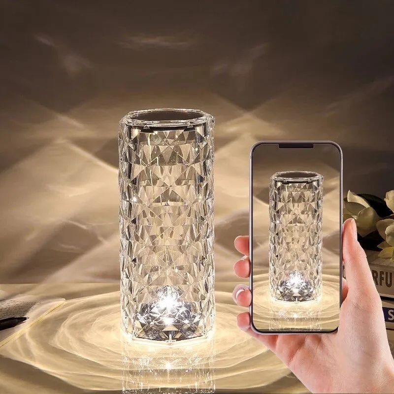 16-Color LED Crystal Touch Lamp – USB Rechargeable Bedside & Room Decor Light